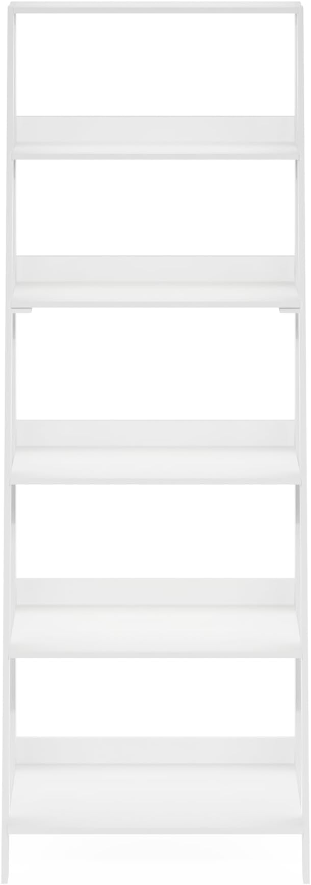 Furinno Ladder 6-Tier Book Shelf, Open Frame Ladder Shelf, White | 14.8 x 23.6 x 66.2, Bookcase, Standing Display Storage Shelves, Storage Rack, for Organization, Living Room, Home Office