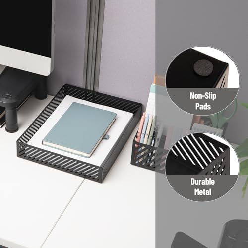 Mind Reader Metal Letter Size Paper Tray, Desktop Document Organizer with Non-Slip Pads, Office Desk Accessory Tray, Metal, Black