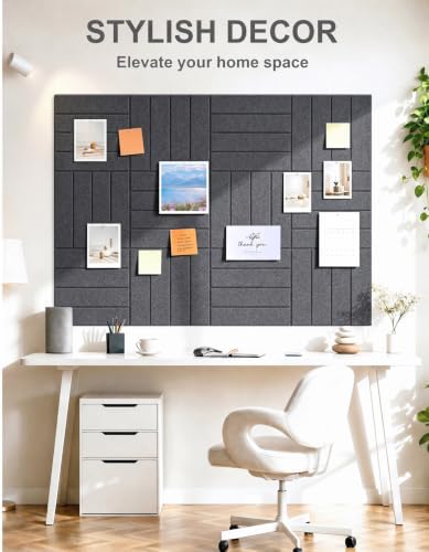 0.47" Thick Felt Wall Tiles 36"x24" Cork Board Alternative 6 Pack 11.81"x11.81"Felt Bulletin Board Pin Board with Removable Adhesive tape&30 Pushpins for Home Office School(Bold-Charcoal Grey)