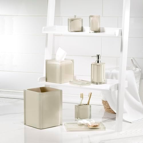 IZOD – Wastebasket, Clear Hand-Painted Resin with Linen Interior and Modern Design, Contemporary Home Decor – Perfect for Bathroom, Bedroom, Kitchen or Office (Marina)