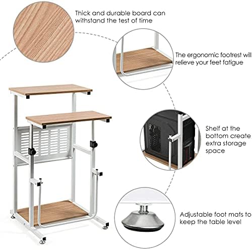 Goplus Topment Height Adjustable Standing Desk, Home Office Writing Workstation with U-Shaped Footrest, Sturdy Steel Frame, Adjustable Pads, Space-Saving Sit Stand Laptop Table with Storage