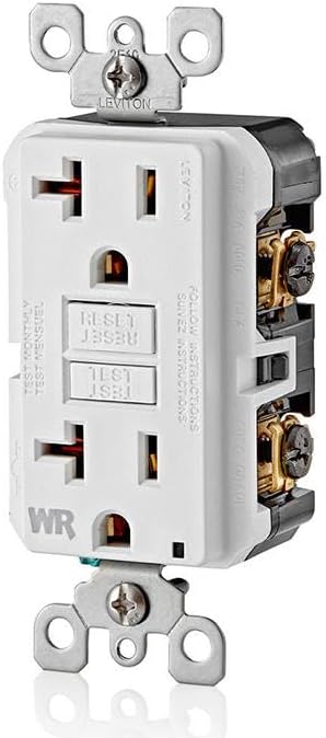 Leviton GFCI Weather-Resistant Outlet, 20 Amp, Self Test, Non Tamper-Resistant with LED Indicator Light, Outdoor Locations, GFWR2-W, White