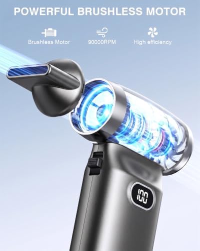 Electric Compressed Air Duster Cordless: 60 MPH High Wind Speed Mini Silvery Air Blower for Electronics Portable Computer Cleaner Hand Keyboard Cleaning Powerful Duster for Car Fans and Other Sences
