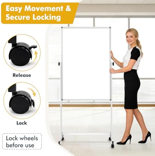 Rolling Whiteboard Corkboard Combo with Stand 24"x40"