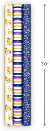 Hallmark Cat Wrapping Paper, 3 Rolls (Cheetah, Stripes, Paw Prints)