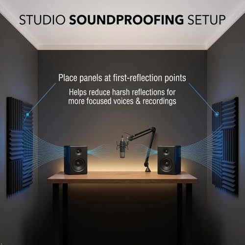 Acoustic Foam Panels, 12 Pack High Density 2 Inch Wedge Sound Absorbing Panels, 12 x 12 x 2 Inch for Studio and Gaming