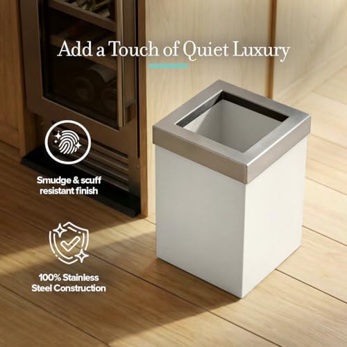 Gatco Small Bathroom Trash Can with Lid, Square 3 Gallon Stainless Steel Wastebasket, Under Sink, Matte Pearl and Satin Nickel, for Bathroom, Bedroom, Office (1935SN)