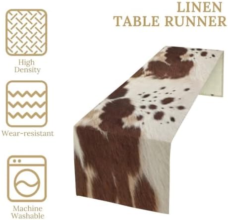 Cow Print Table Runner, Brown Cowhide Western Style Runner Country Farmhouse Cottage Patten Decoration for Home Kitchen Dining,13x120 Inch
