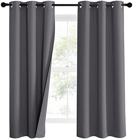 NICETOWN Noise Reduction Blackout Curtains, Thermal Insulated Full Blackout 3-Layer Lined Drapes, Energy Efficiency Window Draperies for Bedroom (Grey, 2 Panels, 42-inch W by 63-inch L)