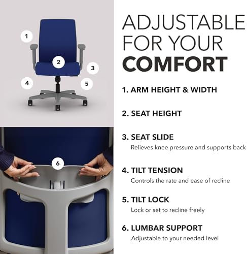 HON Ignition 2.0 Low Back Task Chair, Spectrum Mesh, Standard Synchro-Tilt Control, Office Chair with Lumbar Support, Height and Width Adjustable Arms, Titanium Frame, Cobalt