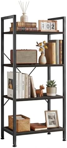 4 Tier Bookshelf, Free Standing Bookcase with Open Storage Shelves