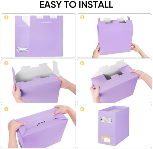 BALEINE 8PK File Organizer Box, Cardboard File Folder Organizer with Handle | Strong Corrugated Paper Core, Label Stickers for Identification, Hanging File Folder Organizer, Home Office Document Storage