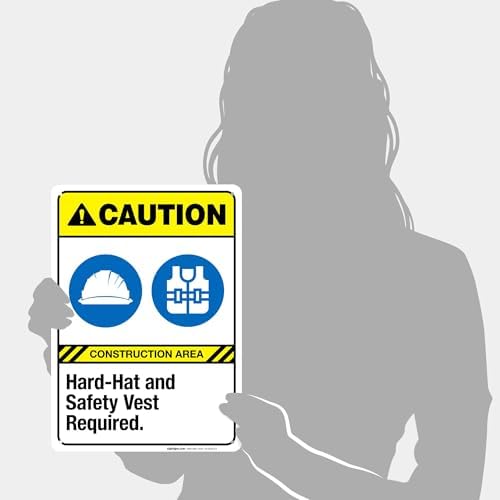 Hard-Hat and Safety Vest Required Sign, ANSI Caution Sign,
