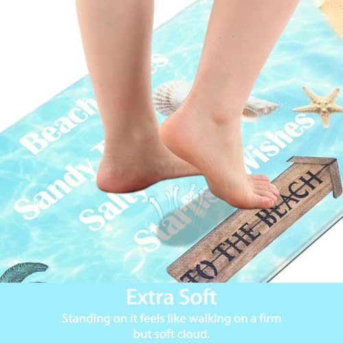 Coastal Kitchen Mats for Floor Beach-Themed Cushioned Anti Fatigue Mats for Kitchen Floor for Sink, Stove, Desk, Laundry,17"x30"+17"x47", Lake Blue