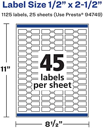 Avery Printable Durable White Barbell Labels, Sure Feed Technology, 0.5" x 2.5", Waterproof Labels, Laser & Pigment-Based Inkjet Compatible, 1125 Total