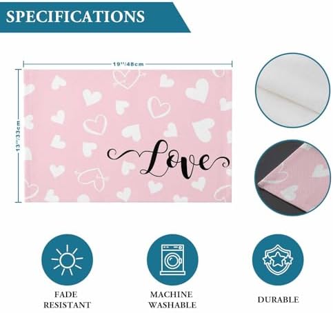 Pink Valentine's Day Placemats Set of 4, Valentines Love Heart Heat Resistant Washable Table Place Mats Cotton Table Linens Party Holiday Decorations for Home Kitchen Dining Table Outdoor Indoor,