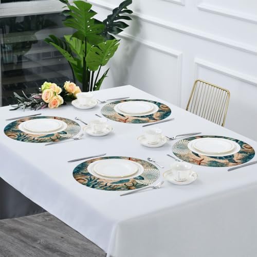 Ocean Turtle Round Placemats Set of 4, Washable Non-Slip Table Mat