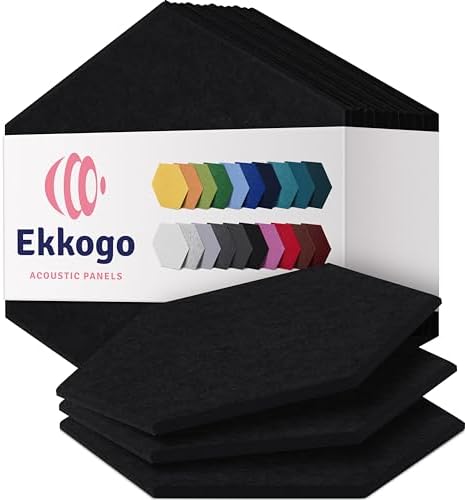 Acoustic Panels 12-Pack Soundproof Wall Panels 12"X10.4"X0.4" Sound Panels High Density Sound Dampening Panels - [Deep Black Hexagon]