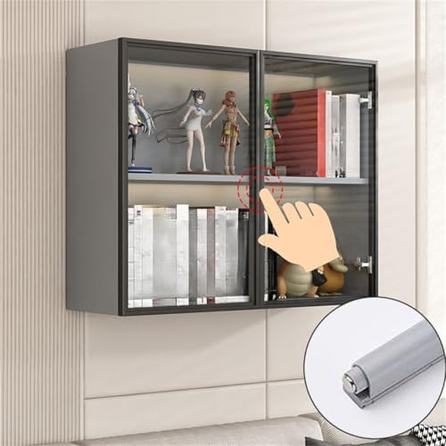 Wall Hanging Lateral Filing/Vertical Timber Wall Unit Transparent Glass Door Shelf Wall-Mounted Wood Bookcase Action Figure Model Storage Cabinet Display Case Grey 31" L x 10" W x 26" H