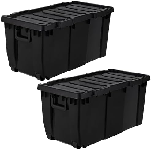 IRIS USA 2-Pack 32 Gal Heavy Duty Rolling Storage Totes with lids, Black