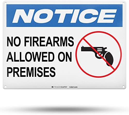 TRADESAFE No Firearms Allowed Sign - Office Sign, Business Sign, Quick Install Aluminum Safety Sign, Light Reflective, UV-Resistant, Waterproof, 14” X 10” No Firearms or Weapons Sign