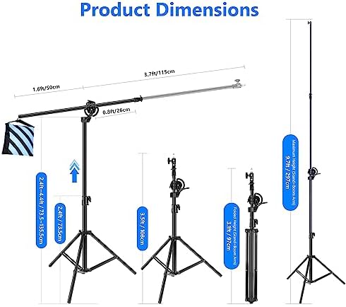 Neewer 2-in-1 Photography Light Stand, Aluminum Alloy 9.7ft Heavy Duty Tripod Stand with 3.8ft Boom Arm and Empty Sandbag for Video Light, Strobe, Reflector, Softbox for Studio Photo Video Shooting