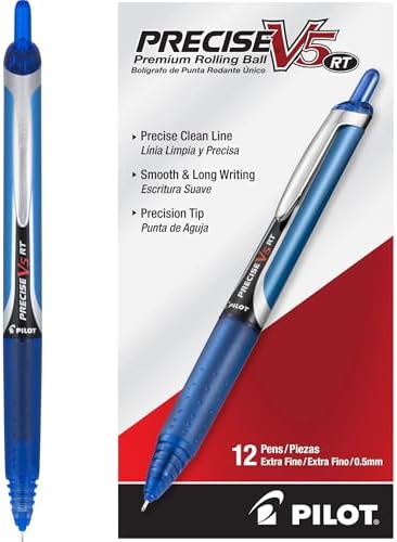 PILOT Precise V5 RT Rollerball Pens, Blue, Pack of 12