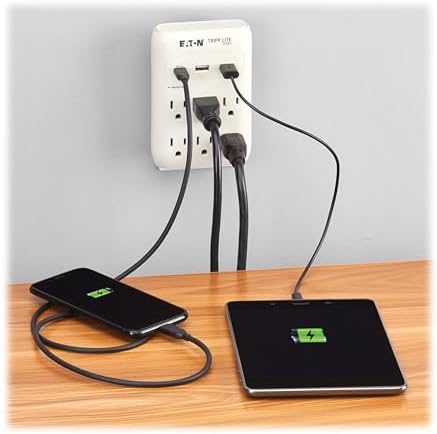 Eaton Tripp Lite SK60C Wall Surge Protector Power Strip & USB Wall Charger, 6-Outlet Extender, 1 USB-C + 2 USB Ports, 1080 Joules, Multi-Plug Outlet Splitter, Gray, Lifetime Manufacturer's Warranty