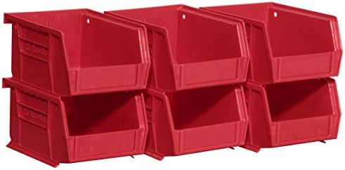 Akro-Mils 30210 AkroBins Plastic Storage Bins, Space-Saving Stackable Bins for Garage, Pantry, Craft Organization, 5" x 4" x 3", Red, (Pack of 24)
