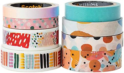 Scotch Washi Tape, Abstract Modern Design, 8 Rolls, Great for Bullet Journaling, Scrapbooking and DIY Décor (C1017-8-P19)