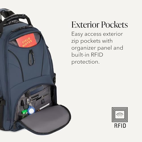 SWISSGEAR 1900 ScanSmart Laptop Backpack, Fits Most 17-Inch Laptops, TSA-Friendly Lay-Flat Design, RFID Protection, and Tablet Pocket, Black, 31L, 18.5-Inch