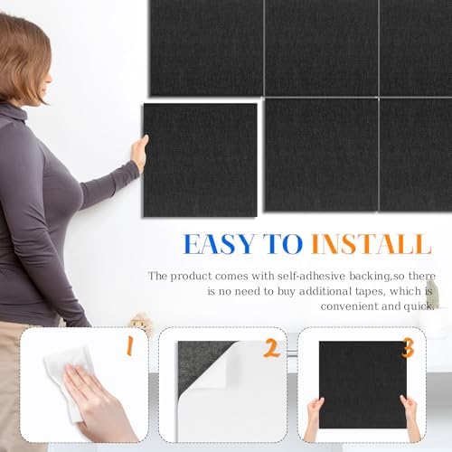 DOLLAR BOSS Felt Cork Board Tiles, 6 Pcs 12" x 12" Bulletin Board, Black