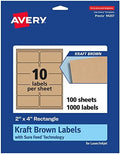 Avery® Kraft Brown Rectangle Labels, Sure Feed® Technology, 2" x 4", 1,000 Kraft Brown Labels, Laser/Inkjet Printable