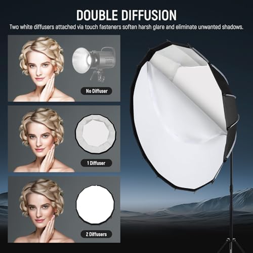 NEEWER Parabolic Softbox Kit, 47.2" Bowens Mount Soft Box with Light Diffusers for Studio Photography Video Recording Streaming Lighting Compatible with Aputure 120d Compatible with Godox SL60w, NS73P