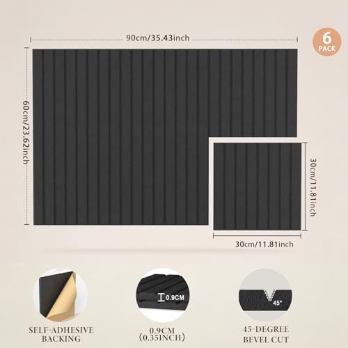 JBER Large Felt Bulletin Board 36" x 24", 6 Pack Felt Wall Tiles, Black