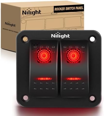 Nilight 2 Gang Rocker Switch Panel SPST On Off 12 Volt Toggle Red