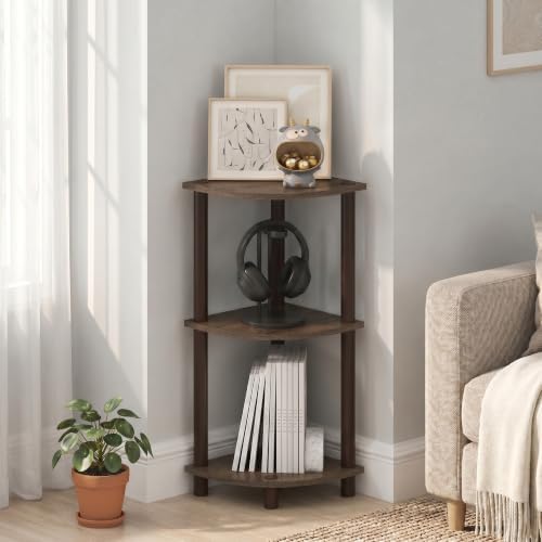 Furinno Turn-N-Tube Toolless Assembly 3-Tier Storage Shelves, Walnut