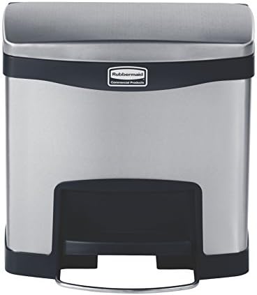 Rubbermaid Commercial Products Slim Jim Front Step-On Trash Can, 4-Gallon, Black Stainless Steel, Hands-Free Garbage Can/Container for Home/Kitchen/Office/Restaurant
