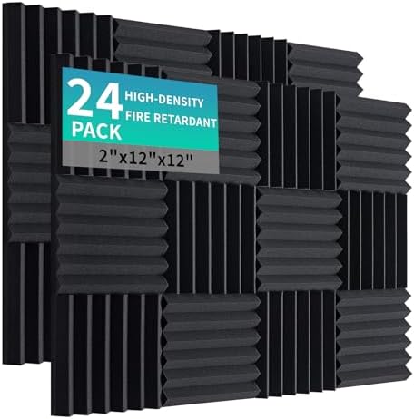Acoustic Foam Panels, 24 Pack High Density 2 Inch Wedge Sound Absorbing Panels, 12 x 12 x 2 Inch for Studio and Gaming