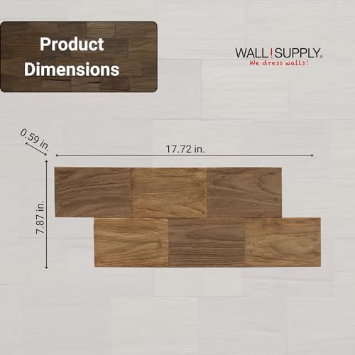 Wall!Supply 3D Wall Panels – Reclaimed Squared Asian Teak Wood – Home Decor Wallpaper Alternative for Living Room, Bedroom & Office – Easy DIY Installation – 10 Pack, Covers 9.68 Sq Ft