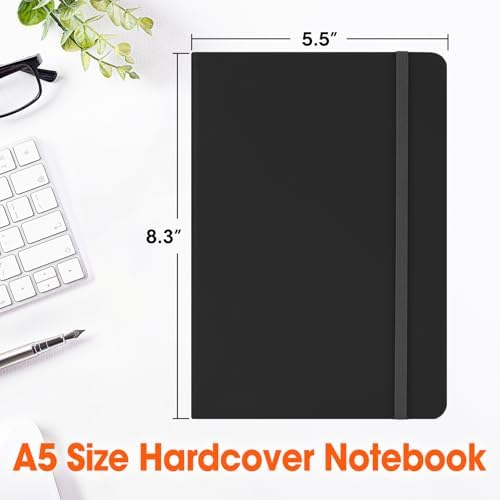 6 Pack Lined Journal Notebook for Work, 200 Pages, Medium 5.5 in x 8.3 in, A5 College Ruled, Hardcover Journaling Notebooks for Writing, Note Taking, Fit for Business Work School Home (Black)