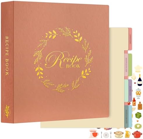 Lanpn Recipe Binder 8.5x11 3 Ring Kit, Waterproof Organizer Binder to Write in Your Own Recipes, Blank Recipe Book with 60 Plastic Sleeves,116 Recipes, Dividers, Labels & Stickers, Rose
