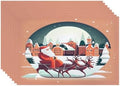 Batmerry Christmas Santa Claus Linen Placemats Set of 8, Reindeer Winter Cityscape Orange Washable Table Mats for Kitchen Table Thickened Heat Insulation Dining Set Indoor Outdoor 12X18 in