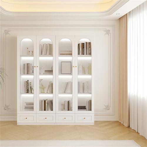 4-Tier Wood Barrister Bookcase with Multiple Drawers & Shelves Bookcase Bookshelf Integrated Home Living Room Study Cabinet Modern Display Cabinet Shelf White 63" L x 13" W x 79" H