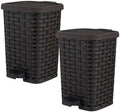 Superio Mini Trash Can with Foot Pedal Small Outdoor Garbage Can with Lid, 1.5 Gallon Plastic Waste Basket for Bathroom, Bedroom, Kitchen, Office, Patio (Wicker Brown 6 QT.), 2 Pack