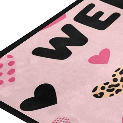 Aslsiy Black Cat with Bow Heart Pink (1) Kitchen Rug Kitchen Mats Valentines Floor Comfort Welcome Washable Non Slip Area Rug for Home Decor 39" X 20"