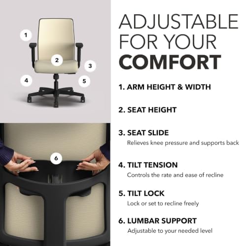 HON Ignition 2.0 Low Back Ergonomic Office Chair, Desk Chair, Linen