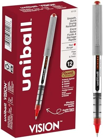 uni-ball uniball Vision Rollerball Pens with 0.7mm Fine Point, Red, 12 Count