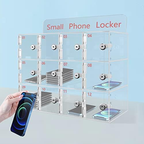 Cell Phone Cabinet,Aluminum Alloy Pocket Chart Cell Phones Storage Cabinet, Cell Phone Locker,Wall-Mounted with a Locked,for Classroom, Office, Gym (12-Grid)