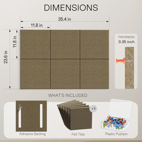 MaxGear Felt Bulletin Board 36" x 24", Espresso Felt Wall Tiles Push Pins